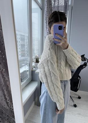 Теплий в’язаний вкорочений светр bershka