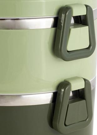Ланч-бокс kamille snack 1700мл двухуровневый, пластик и нержавеющая сталь, зеленый2 фото