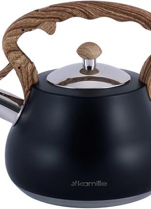 Чайник kamille whistling kettle black 2.7 л з неіржавкої сталі зі свистком (чорний)