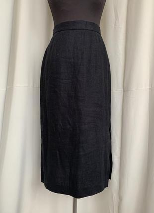 Винтаж льняная юбка карандаш чёрная баварская
