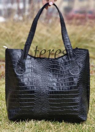 Шкіряна чорна жіноча сумка під крокодила, кольори в асортименті