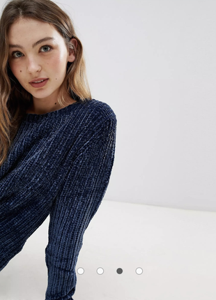 Теплий велюровий, м'який темно-синій трикотажний светр від jacqueline de yong🔥3 фото