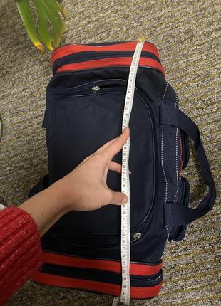 Дорожняя сумка синяя красная ручная кладь с длинной ручкой текстильная2 фото