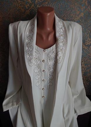 Красивый нарядный женский комплект удлиненный пиджак кардиган френч и блузка блузка размер 44/46/486 фото