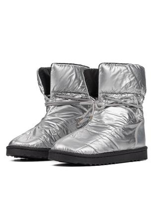 Дутики черевики зимові з хутром плащівка срібні8 фото
