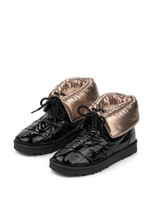 Дутики ботинки зимние с махом плащовка серебристые черные6 фото