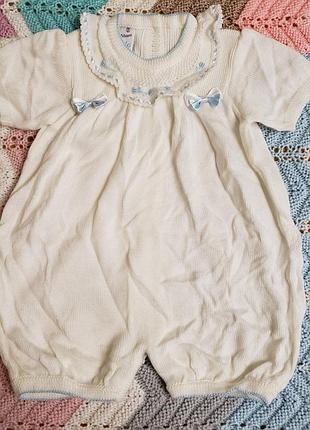 Artesania granlei испания вязаный песочник комбинезон с шортами белый мальчику девочке 0-3м 56-62см
