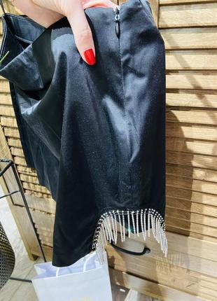 Невороятно шикарная сатиновая юбка мини со стразами zara4 фото