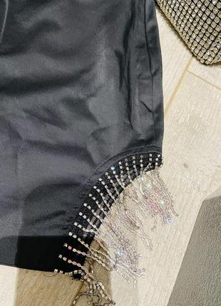 Невороятно шикарная сатиновая юбка мини со стразами zara7 фото