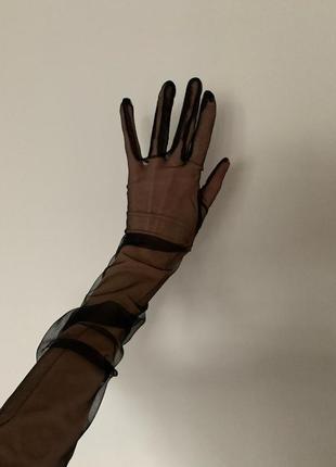 Длинные перчатки в сетку черный (0042)