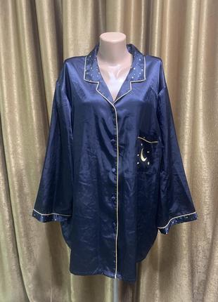 Атласная женская синяя пижама размер 5xl/6xl