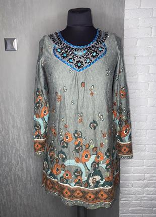 Тепла сукня плаття туніка у квітковий принт маки з декором hk2028, s