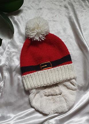 Классная новогодняя шапка деда мороза с отстегивающей бородой