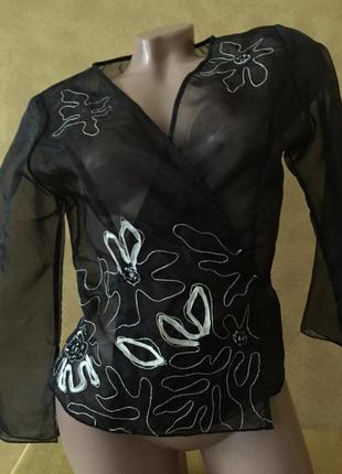 Нежная прозрачная чёрная блуза на запах l
