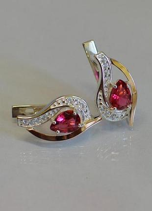 Серебряные серьги с золотыми вставками