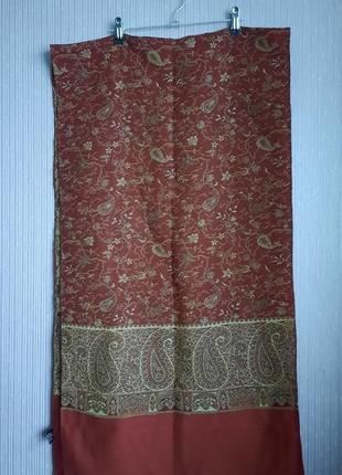 Теплый винтажный стильный красивый шарф в стиле  этно бохо  двосторонний орнамент: (цветы,турецкие огурчики ) индия, 100% шерсть10 фото