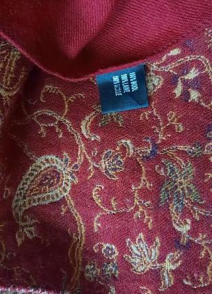 Теплый винтажный стильный красивый шарф в стиле  этно бохо  двосторонний орнамент: (цветы,турецкие огурчики ) индия, 100% шерсть2 фото