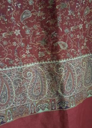 Теплый винтажный стильный красивый шарф в стиле  этно бохо  двосторонний орнамент: (цветы,турецкие огурчики ) индия, 100% шерсть7 фото