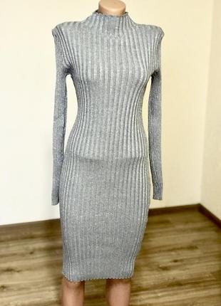 Серебрянное платье с люрексом2 фото