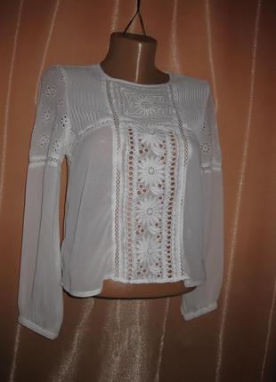Шикарная нарядная прозрачная блуза рубашка 8uk/36eu/4us petites miss selfridge с вышивкой