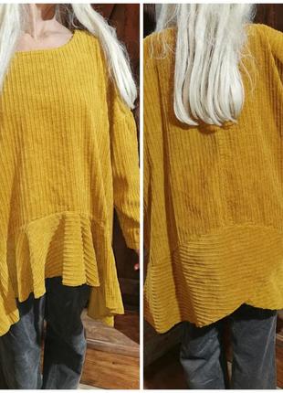 Вельветовая туника асимметричная джемпер блуза кофта с рюшей оверсайз в бохо стиле вельвет the lino lounge коттон хлопок батал большого размера7 фото