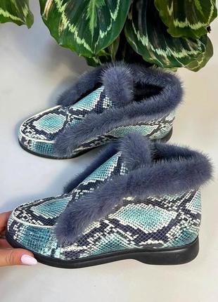 Дизайнерские ботинки лоферы опушка норка питон кожм осень зима2 фото