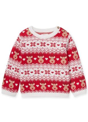 Новогодний свитер c&a 1,5-2 года. вязаный рождественский джемпер пуловер кофта кофточка олени олень санта свитерок свитшот