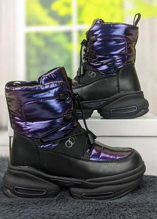 Ботинки детские зимние для девочки черные с фиолетовым спортивного плана том.м4 фото