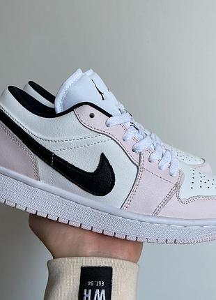 Nike air jordan zoom 1 retro low white/black/pink кросівки низькі