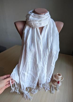 Шарф белый вискоза тонкий палантин пашмина платок