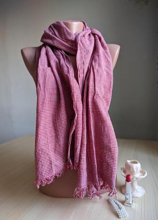 Шарф из хлопка в клетку красный широкий длинный