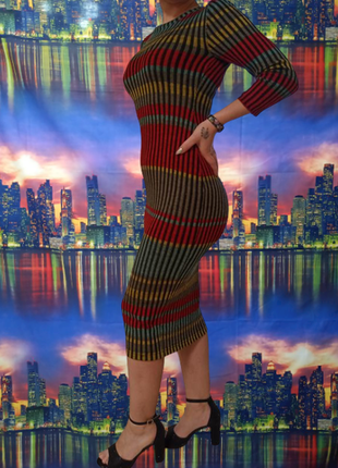 Вязаное платье миди хиппи плаття ретро винтаж сукня стильное, офисное, тонкое, шикарное, цветное полосатое топ бренд2 фото