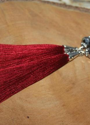 Сережки сережки кисті пензлика вишневі червоні з кришталевими намистинами4 фото