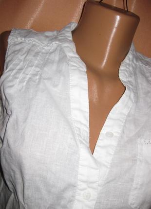 Лен 100% нарядная удобная рубашка туника сорочка безрукавка tu 8 км1280 туника белая маленький разме8 фото