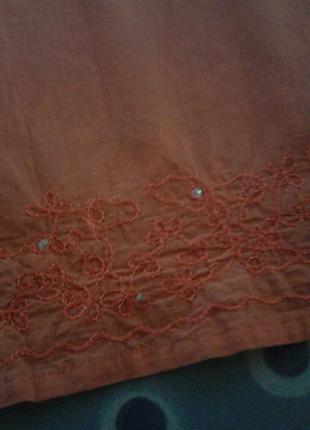 Оранжевая батистовая блуза с вышивкой и пайетками вышиванка с рукавами 7/8 индия батал8 фото