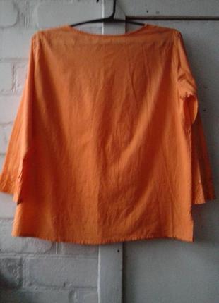 Оранжевая батистовая блуза с вышивкой и пайетками вышиванка с рукавами 7/8 индия батал2 фото