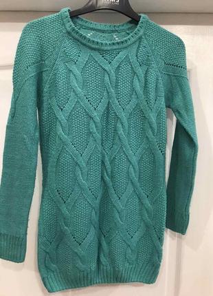 Свитер вязанный теплый бирюзовый цвет рм