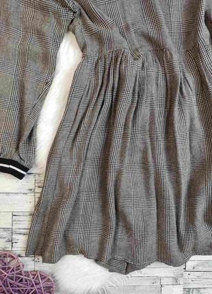 Женское платье zara короткое коричневое в клетку со спущенными рукавами размер l 483 фото