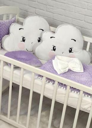 Комплект детского постельного белья c защитой, подушкой, одеялом и бантом, фиолетовый2 фото