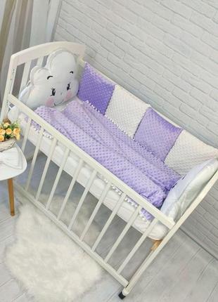 Комплект детского постельного белья c защитой, подушкой, одеялом и бантом, фиолетовый7 фото