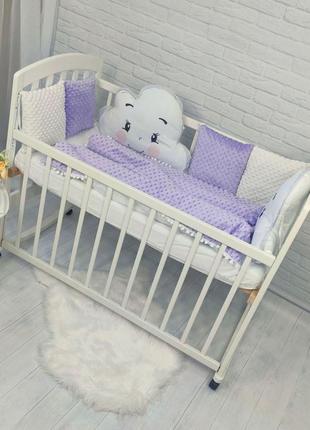 Комплект детского постельного белья c защитой, подушкой, одеялом и бантом, фиолетовый6 фото
