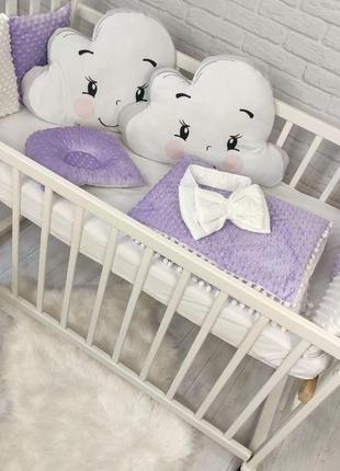 Комплект детского постельного белья c защитой, подушкой, одеялом и бантом, фиолетовый4 фото