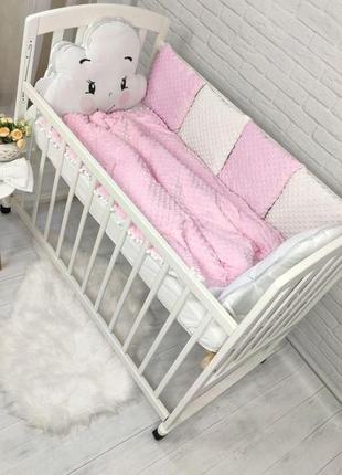 Комплект детского постельного белья c защитой, подушкой, одеялом и бантом, розовый4 фото
