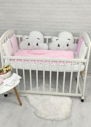 Комплект детского постельного белья c защитой, подушкой, одеялом и бантом, розовый7 фото