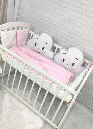 Комплект дитячої постільної білизни із захистом, подушкою, ковдрою та бантом, рожевий6 фото