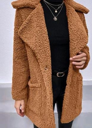 Плюшевое пальто с двумя карманами от shein