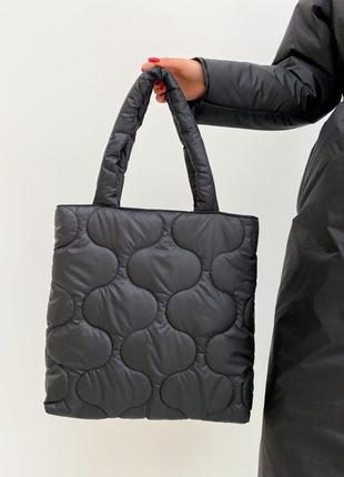 Женская сумка черная сумка нейлоновая сумка пуховик сумка подушка стеганная сумка