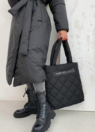 Жіноча сумка чорна сумка нейлонова сумка пуховик сумка подушка стьобана сумка3 фото