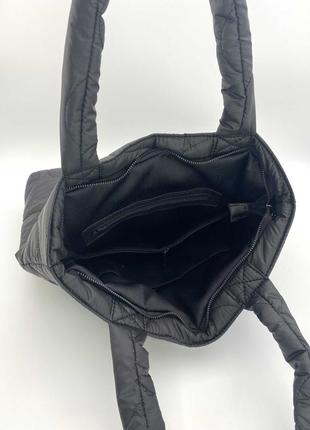 Жіноча сумка чорна сумка нейлонова сумка пуховик сумка подушка стьобана сумка4 фото