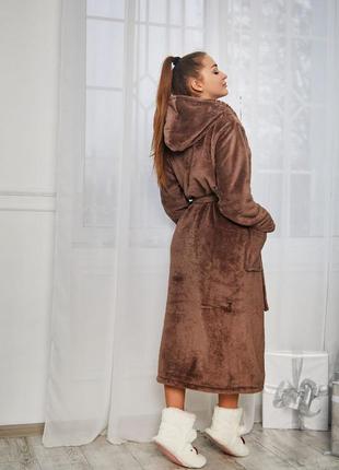 Халат женский велсофт длинный коричневый4 фото